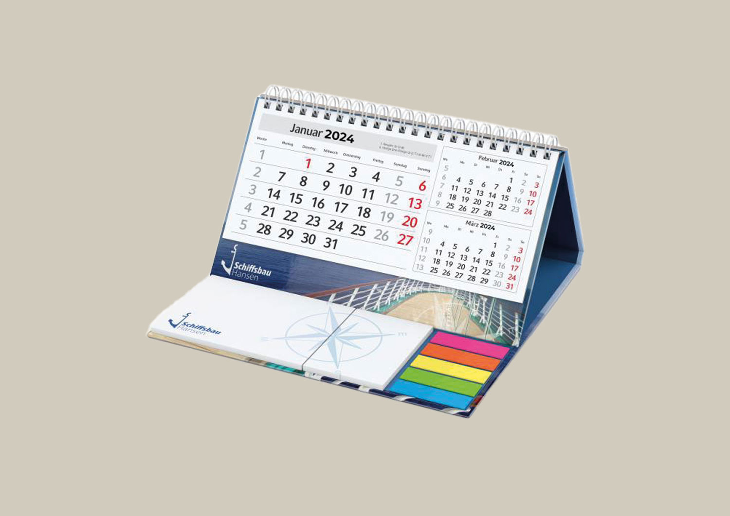 Kalender mit Post its für den Schreibtisch